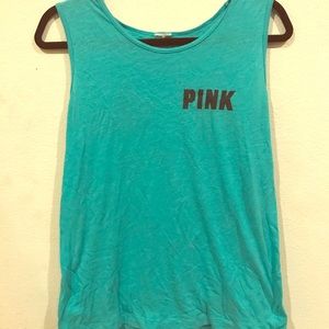 VS PINK Teal Blue Tank Top with Palm Trees